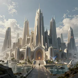 Minas Tirith as a modern, futuristic city. Digital Art