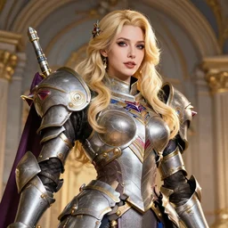 studio portrait of lawful good colorful female holy mecha paladin absurdly beautiful, elegant, mature blonde playful gravure idol, ultrafine hyperrealistic detailed face illustration by kim jung gi, highly detailed faces, intricate linework, sharp focus, bright colors, matte, octopath traveler, unreal engine 5 highly rendered, global illumination, radiant light, intricate environment