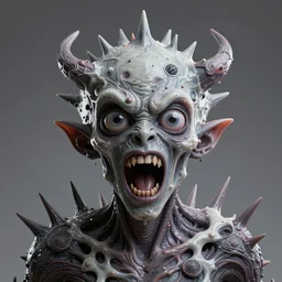 jason fused with a poltergeist lovecraft yelling space demon, spiky skin, creepy, melting, big eyes, exploding head, photo, portrait, 3 d, high details, intricate details, by vincent di fate, artgerm julie bell beeple, 9 0 s, smooth gradients, volumetric lightning, high contrast, duo tone, depth of field, very coherent symmetrical artwork