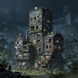 a beautiful ultradetailed anime illustration of urbex building house city industrial architecture by arne jacobsen, sci - fi forest at night, archdaily, wallpaper, highly detailed, trending on artstation.