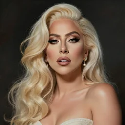 Lady Gaga as a beautiful blonde goddess, fantasy, portrait, sharp focus, intricate, elegant, illustration, ambient lighting, art by Luis Royo