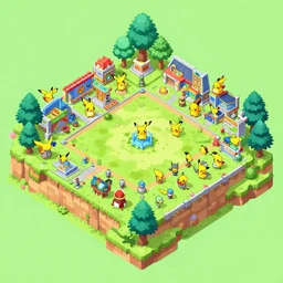 isometric world of pokemon!! bird's eye view