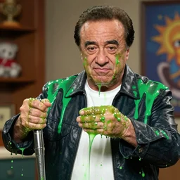 a still of danny devito getting slimed by green liquid paint in nickeloden slimed,