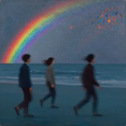 rainbow embers in the wind by tarkovsky, by david lynch, by yanjun cheng, by stan brakhage, motion blur, encaustic, iridescent