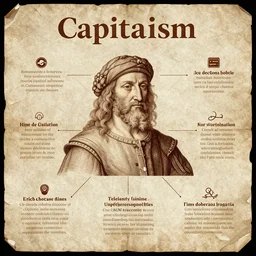 an infographic detailing the capitalism, in the style of leonardo da vinci, drawn on old weathered paper, detailed, 8 k,