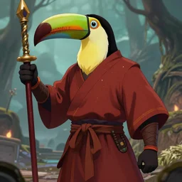 a toucan warrior monk, style of arcane tv series