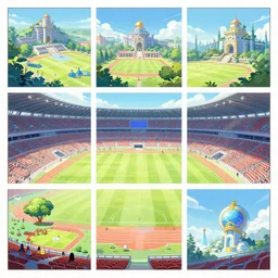 photo cartoon illustration comic manga painting of stadium environement : 6 fantasy environement, digital painting, volumetric lighting by feng zhu, 3 d alejandro alvarez alena aenami artworks in 4 k beeple, by thomas kinkade hearstone league of legends dofus overwatch