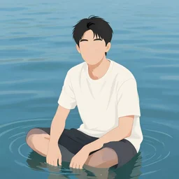 a person sitting in a body of water, a character portrait by kano sansetsu, pixiv contest winner, fantasy art, official art, anime aesthetic, tarot card