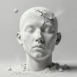 face disintegrates into chalk, surreal, abstract, artstation