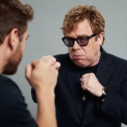 young elton john fighting someone with his fists, realistic, very coherent, hyper realism, high detail, 8 k