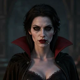 portrait of a lady vampire, 35mm, depth of field, DOF, ominous, detailed, photorealistic, octane render, high definition, 4k, artstation, donato giancola, Greg Rutkowski, matthew benedict
