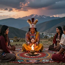 an incan shaman doing a healing ritual, taking care, love, beautiful colors and composition, by cyril rolando and asher durand and natalie shau