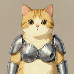 cat wearing armoured bra, by Hajime Sorayama