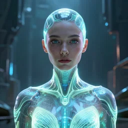 full portrait of a single beautiful bioengineered female wearing a luminescent bodysuit, Tron environment, omnious  ruins, elegant,  god ray, reflections, focus, detailed, realistic eyes, horizontal partial symmetry features proportions, intricate facial skin details, award winning, trending in cgsociety artstation deviant art, octane render