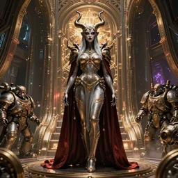 still frame from Prometheus movie by Hajime Isayama, WH40k Slaanesh succubus standing in ornate gigerish spaceship by neri oxmn by wayne barlowe by Ken Currie painted by Dariusz Zawadzki by giger by beksinski, unreal engine, 3D, vray