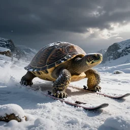 giant turtles on snow skis