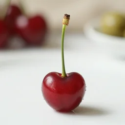 a single cherry with one olive