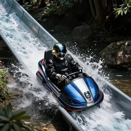daft punk going down a waterslide, photograph high speed