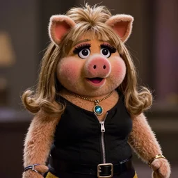 movie still of miss piggy starring as trinity in the matrix 1 9 9 9 movie