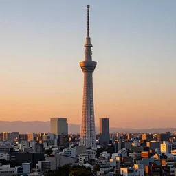 A beautiful landscape of photorealistic, shift photography, Japan Tokyo Skytree, summer sunset, highly detailed, sharp focus, octane, cinematic shot, 8k