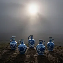 fog that is creating an even deeper, thicker fog and also porcelain jugs