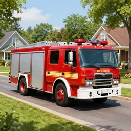 a fire truck in a nice suburban town, hyper realistic, extremely detailed, raytracing, art by artgerm, greg rutkowski and alphonse mucha, artstation, octane render