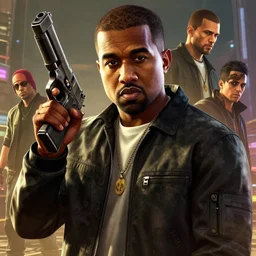 highly detailed portrait kanye west holding gun gta v stephen bliss unreal engine fantasy art by greg rutkowski loish rhads ferdinand knab makoto shinkai lois van baarle ilya kuvshinov rossdraws tom bagshaw global illumination radiant light detailed intricate environment