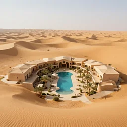 biophilic hotel in the desert, high detaild, realistic, golden ratio