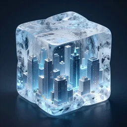 A city in an ice cube, digital art