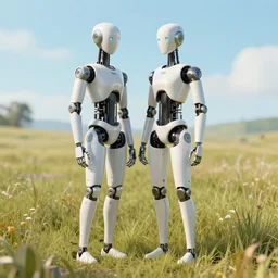 2B nier automata in a field, 4k, blender render
