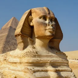 an oil painting of the great sphinx of giza, with a human face