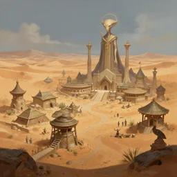 a sacred spiritual magical alien sci - fi village in the desert, digital painting, trending on artstation, concept art, matte painting, art by greg rutkowski