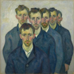An impressionist oil painting of a man behind a man behind a man behind a man behind a man behind a man behind a man behind a man behind a man behind a man behind a man behind a man behind a man in a straight line