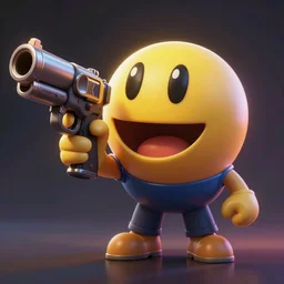 pac - man holding a gun, 8 k, octane render