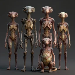 four living creatures that had eyes all over their bodies, hiperrealist, unreal engine 5, cinema4D, octane render Detailed, cinematographic, artstation Greg rutkowski