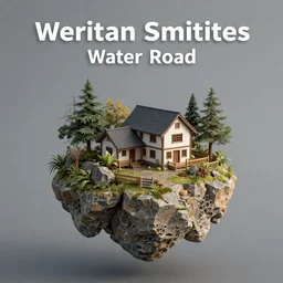 house on the top of mountain island, unreal engine, high detail, realism, award winning, detailed lighting