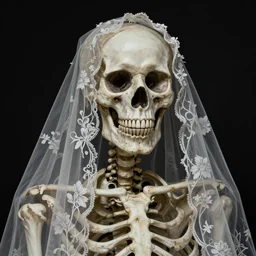 portrait of a Bride's skeleton in veil with floral pattern by Laurie Lipton, high detailed, realistic,dark surrealism, hyper detailed