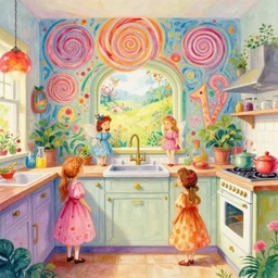 photo of kitchen : 4 whimsical fairy wonderland vibrant colors candyland wonderland : 5 gouache swirls detailed by beatrix potter daniela uhlig and jamie hewlett : 1