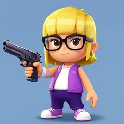 LilyPichu with glasses in the style of gta san andreas, holding handgun, in the style of artgerm, rossdraws