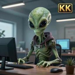 evil and spooky alien inside an office, 3 d render, octane, ray tracing, ultra high resolution, photorealistic, ultra detailed, 8 k
