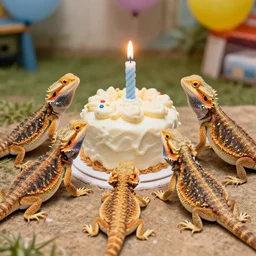 a group of bearded dragons having a birthday party