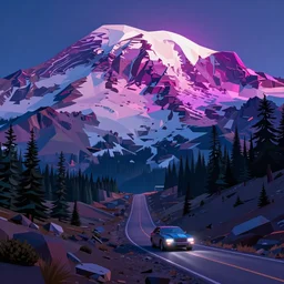 mount rainier with a neon light in the background, a low poly render by mor than, unsplash, generative art, synthwave, retrowave, outrun