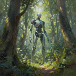 oil sci fi painting of cybernetic forest on sunny day, sci - fi natural rendering, trending on artstation, by, michael whealan and james gurney