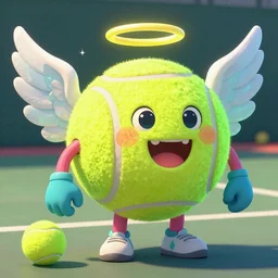a tennis ball monster with angel halo and wings,tennis ball,colorful, digital art, fantasy, magic, trending on artstation, ultra detailed, professional illustration by Basil Gogos
