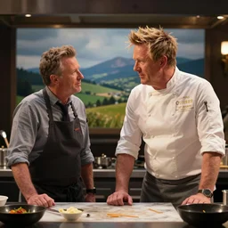 alex jones in a cooking competition against gordon ramsey