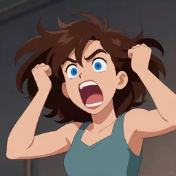 cartoon art dramatical women screaming pulling hair out brown hair blue eyes