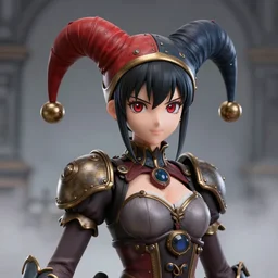 by Yoshitaka Amano, by Ruan Jia, by Conrad Roset, by Good Smile Company, detailed anime 3d render of a female jester assassin, close up, headshot, cgsociety, artstation, ornate dieselpunk costume, mist, octane render