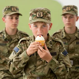 soldier boy from the boys eating a cupcake
