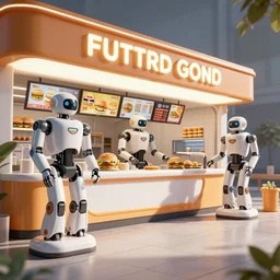 futuristic fast food store robots