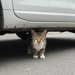cat under a car
